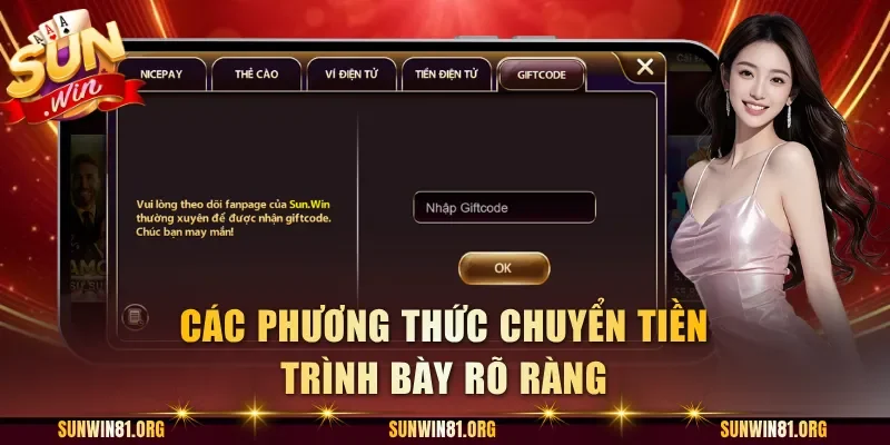 Các phương thức chuyển tiền trình bày rõ ràng